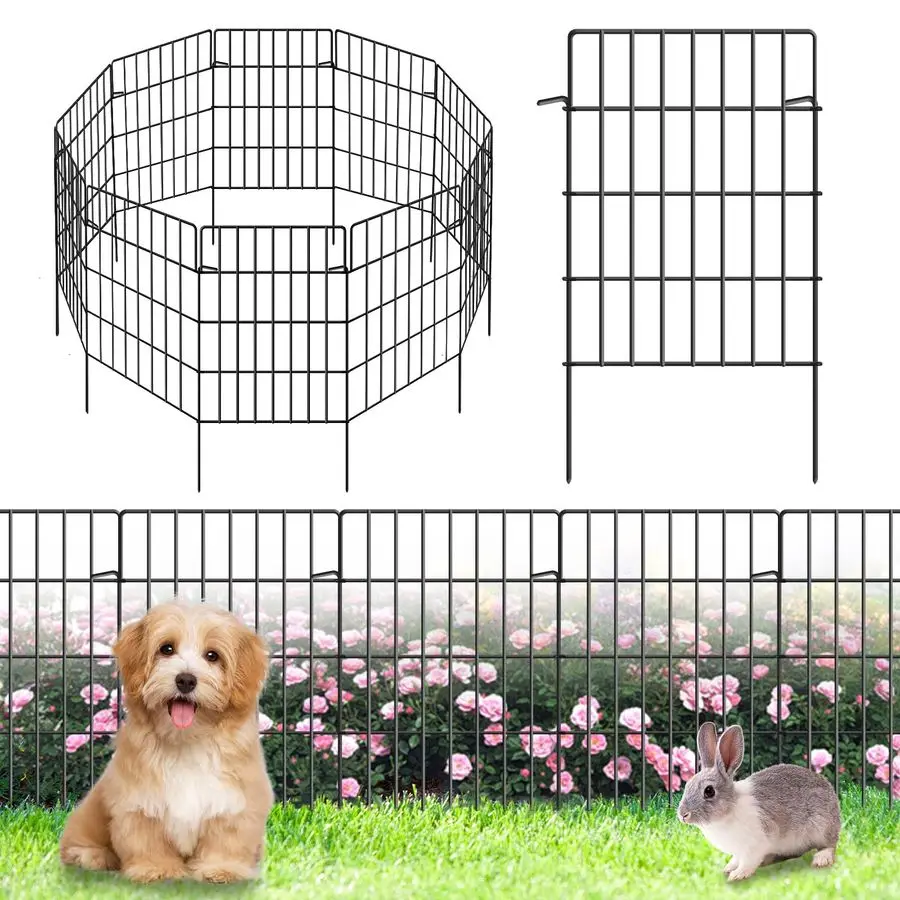 

Pack Decorative Garden Fence Total 32.5ft L x 24in High 1.44 Gap Metal Wire Rustproof Small Animal Barrier Fence Easy Assembly P