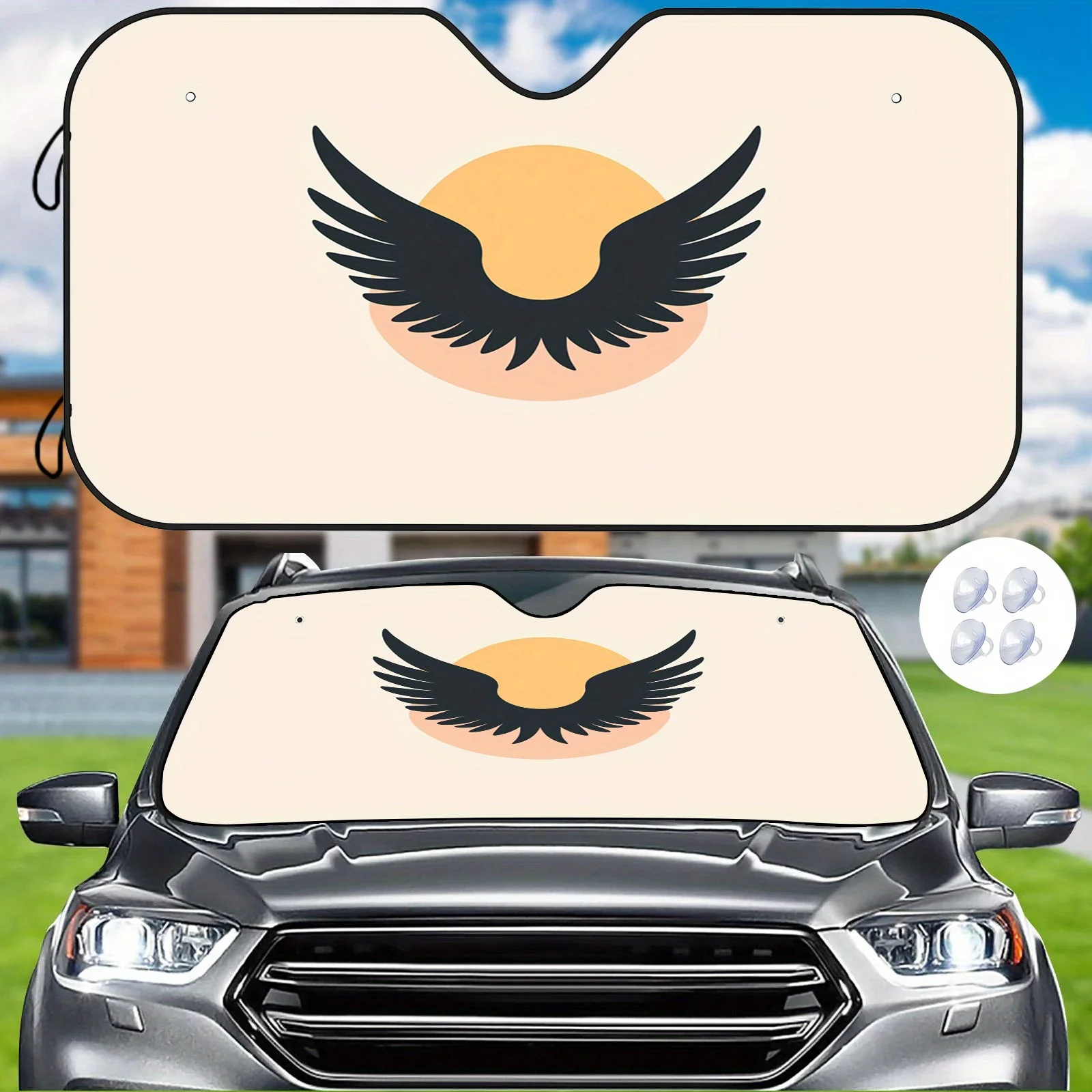 

1 шт. автомобильный солнцезащитный козырек с крыльями и восходом солнца — изолирующий, устойчивый к царапинам, сохраняет автомобильное прохладу — универсальный, с присосками, сохраняет вас
