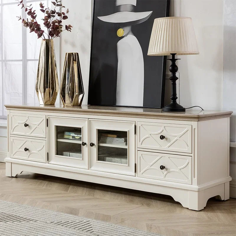 American TV cabinet carved French cream style European Mediterranean pure solid wood bed and breakfast