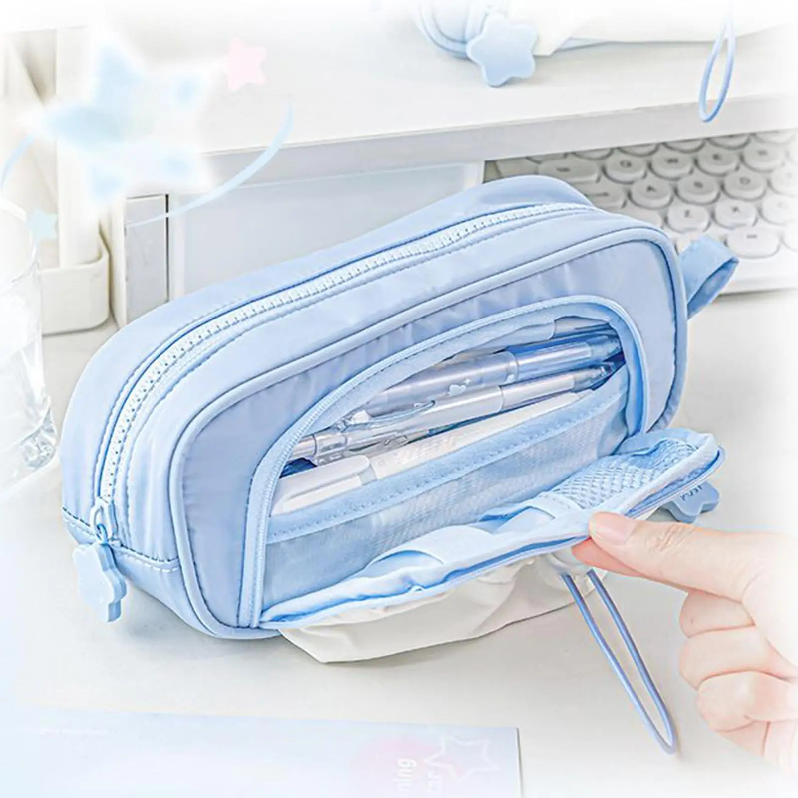 鉛筆ケース大容量美的鉛筆ポーチジッパー付きペン収納容器文具ポーチ教室アートティーン用