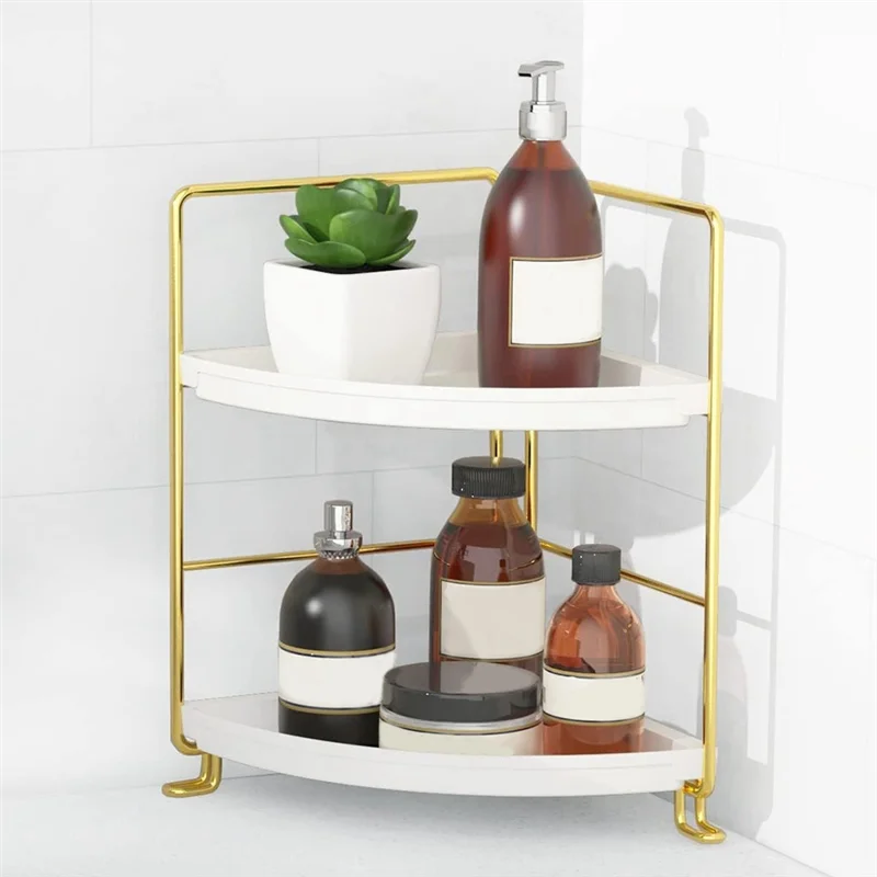

AS94-1 PCS 2-Tier Corner Bathroom Countertop Organizer Tiny Bedroom Dresser Storage Tray Gold
