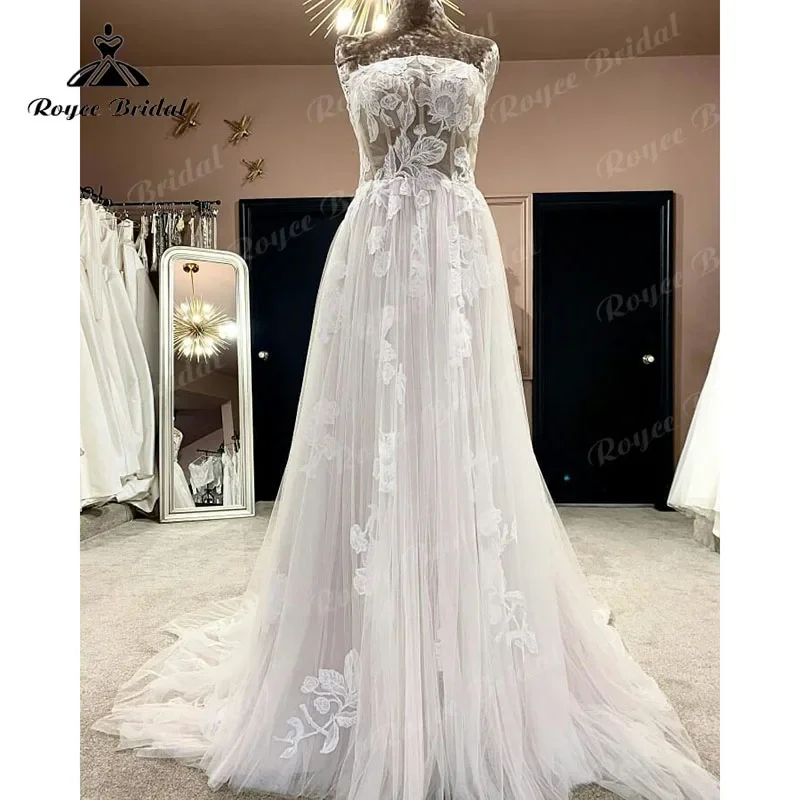 

2025 Robe Chic Lace Appliques A Line Boho Wedding Dress Beach Off the Shoulder Floral Bridal Gown for Women Wedding Party Gowns
