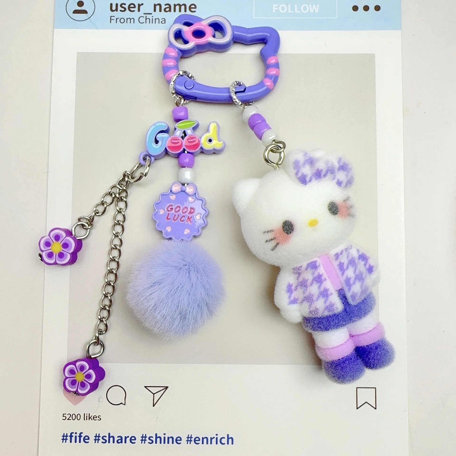 لطيف ل مرحبا كيتي المفاتيح لعبة من الكارتون متعة الملونة دمية على ظهره قلادة سيارة الديكور سلسلة معلقة هدية عيد الميلاد #6