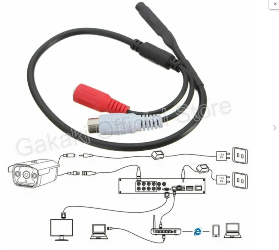 Audio Microphone Mic RCA + DC Male Female Plug Power Cable For Mini CCTV Security Camera Sound Monitor Pick Up 