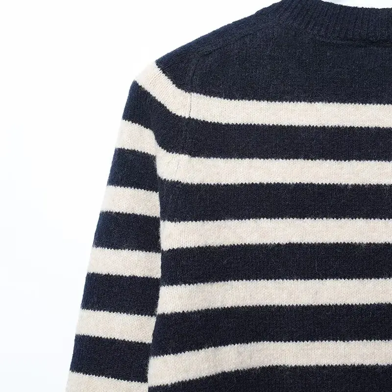 جديد خريف/شتاء مخطط سترة متماسكة سليم صالح أنيقة جولة الرقبة المرأة مفتوحة الجبهة سترة سترة #6