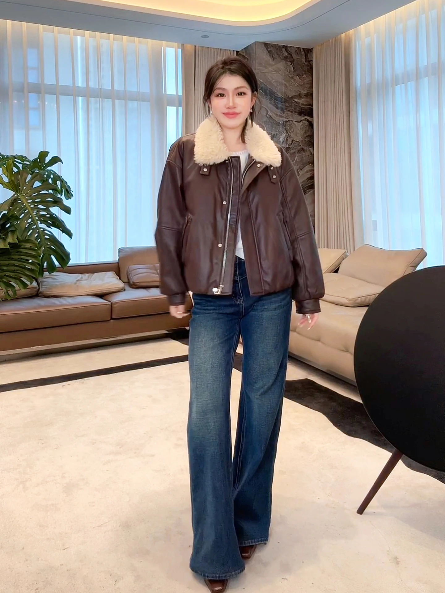 

Джинсы-клеш с высокой талией на флисовой подкладке, синие, из эластичного денима, женские зимние повседневные прямые джинсы