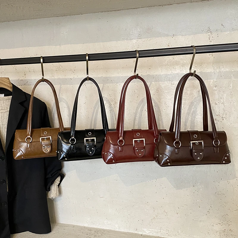 المرأة بولي Leather حقيبة كتف جلدية 2025 الشتاء الرجعية حقيبة تحت الإبط الفاخرة مصمم الاتجاه الإناث حقائب اليد والمحافظ الصغيرة