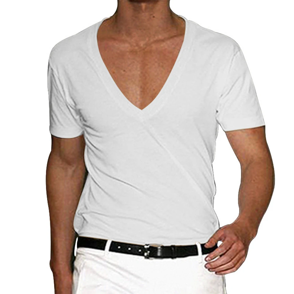 

Summer Men's Short Sleeve T-Shirts Deep V Neck Solid Color Gym Muscle Fitness Undershirt Tee Tops T Shirt For Men Clothing