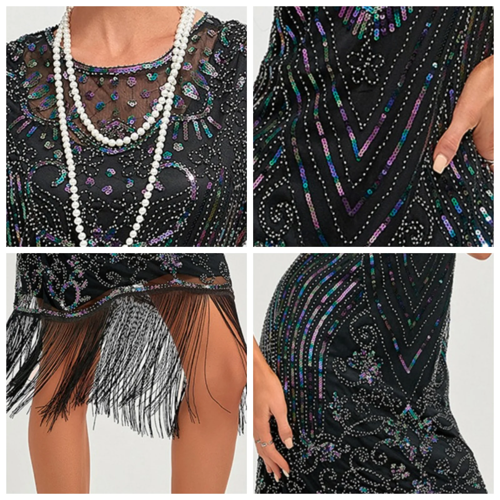 فستان نسائي 1920s فستان مطرز بتصميم عتيق مع حاشية شرابة فستان سهرة مثير للحفلات مع إكسسوار فستان ترتر أنيق #5