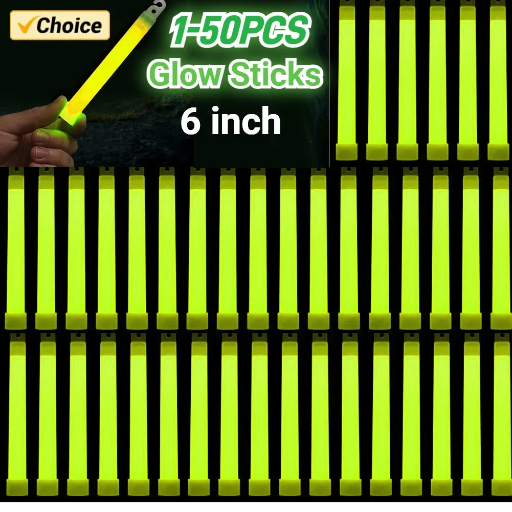

1-50PCS Glow Sticks 6 inch with Hook Party Fluorescence Light for Hiking Camping Outdoor Emergency Concert Party Light Sticks