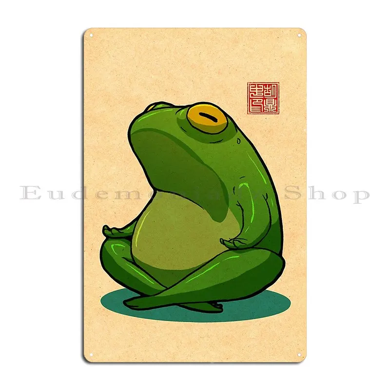 Yoga Frog Cross Legged Pose Metal Sign Pub Kitchen Living Room Printed Poster Tin Sign Poster