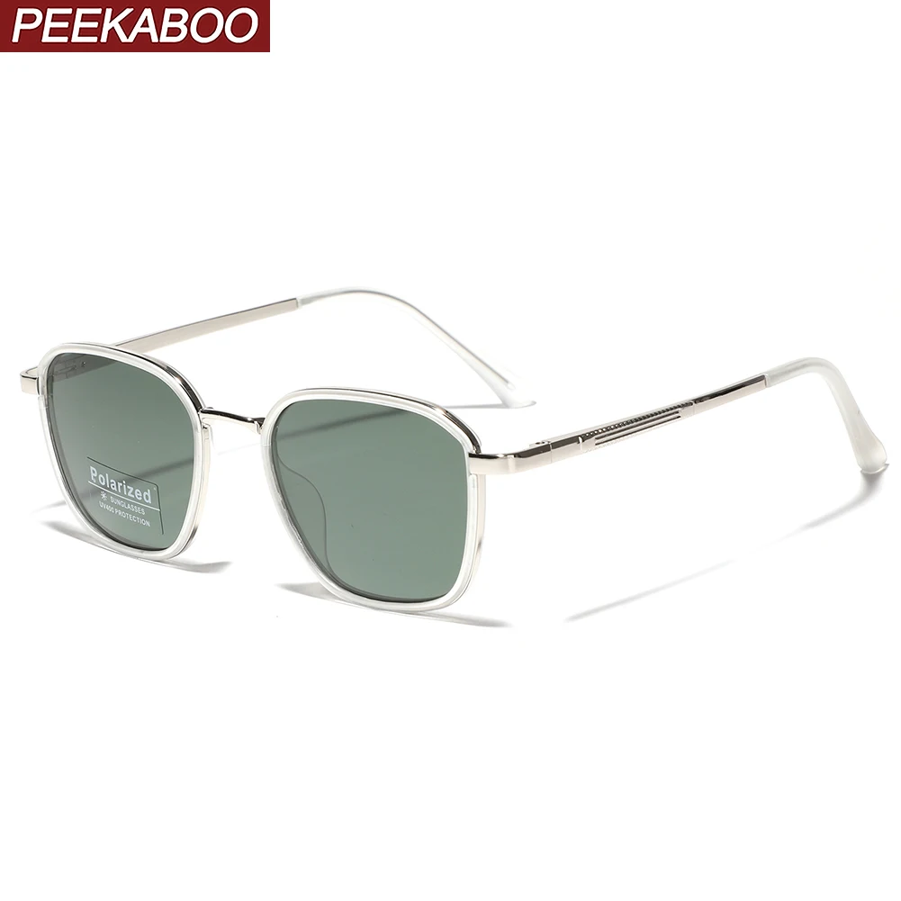 Peekaboo kwadratowe okulary przeciwsłoneczne retro damskie zielono-brązowe TR90 spolaryzowane okulary przeciwsłoneczne dla mężczyzn do jazdy unisex 2024 letni styl