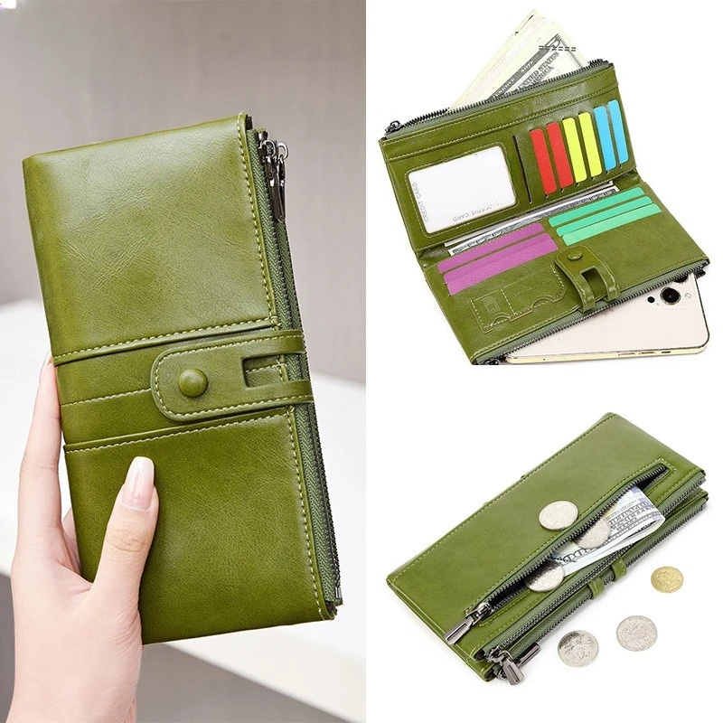 

Популярная женская длинная сумка-кошелек из искусственной кожи с множеством отделений для карт, молнией для монет и местом для телефона.