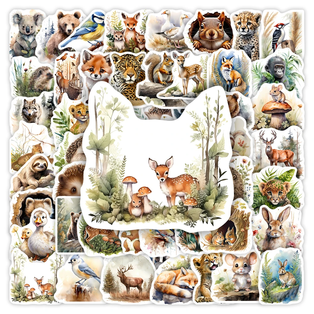 Forest Animal Stickers Watercolor Art Kids DIY Gift Toys Decorative Decal for Scrapbook Phone Journal Luggage Bottle Waterproof