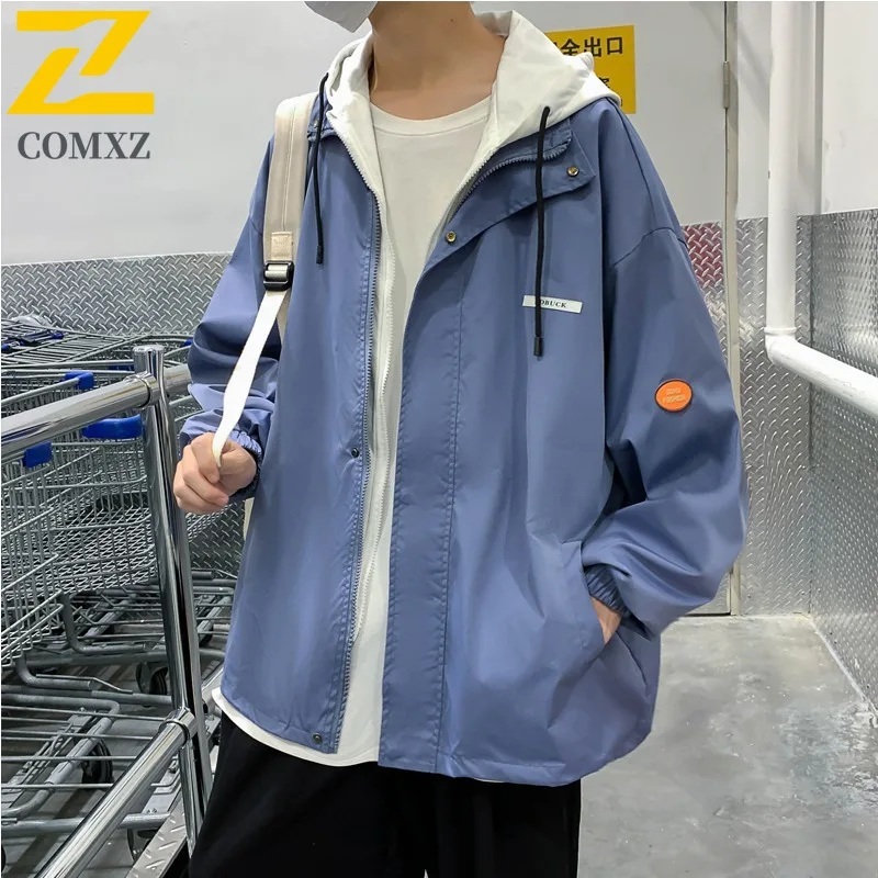 

COMXZ 2025 Spring Summer New Fashion Trend Ins Hooded Casual Jacket Coat Men Lightweight Breathable Outdoor Wear windbreaker