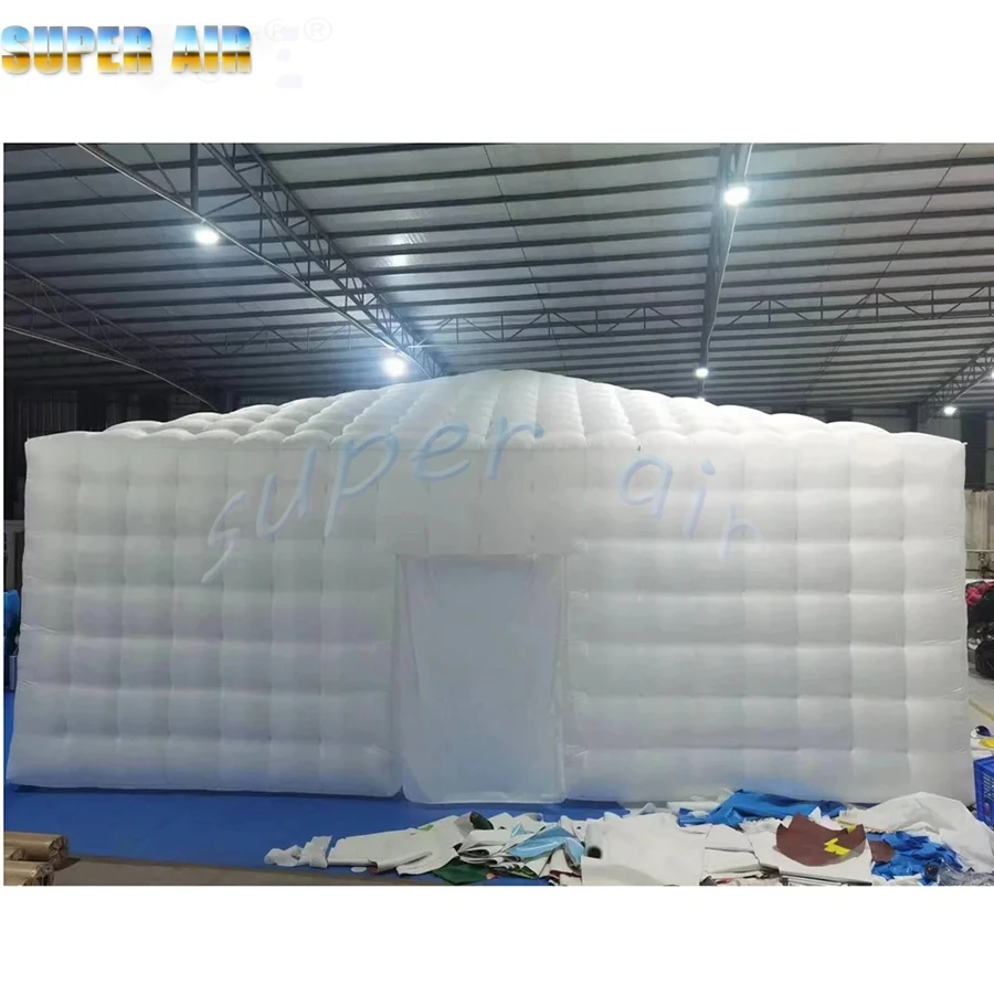 Lager withe-casa inflable con luces led, tienda de cubo inflable con techo de cúpula para eventos