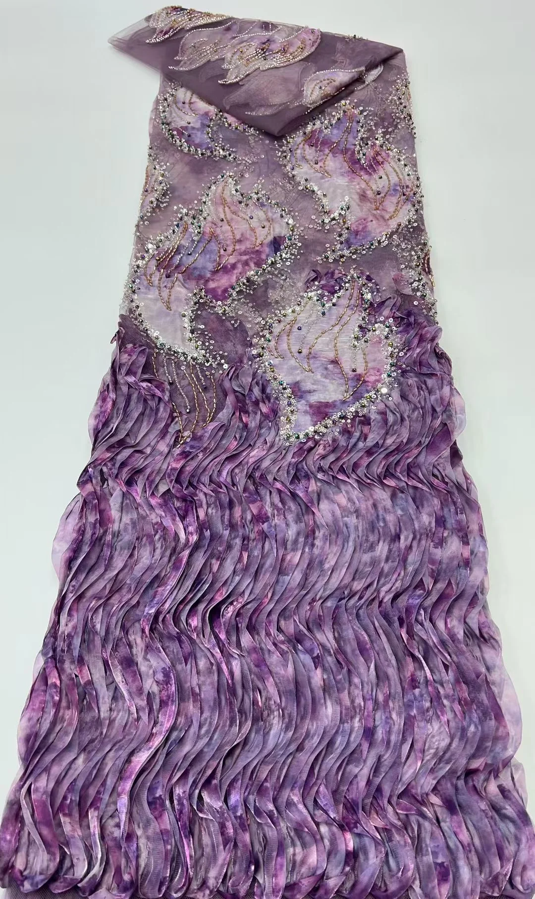 아프리카 프랑스 비즈 레이스 원단 2025 고품질 레이스 자수 나이지리아 3D 스팽글 튤 레이스 5야드 파티 드레스용