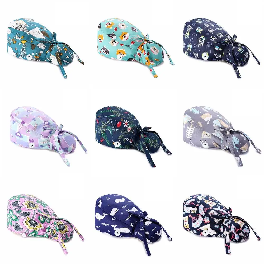 HeadCover Adjustable Surgical Scrub Caps Ponytail Holder With Buttons Nursing Hats Bouffant Long Hair Turban Hats Women & Men view 5