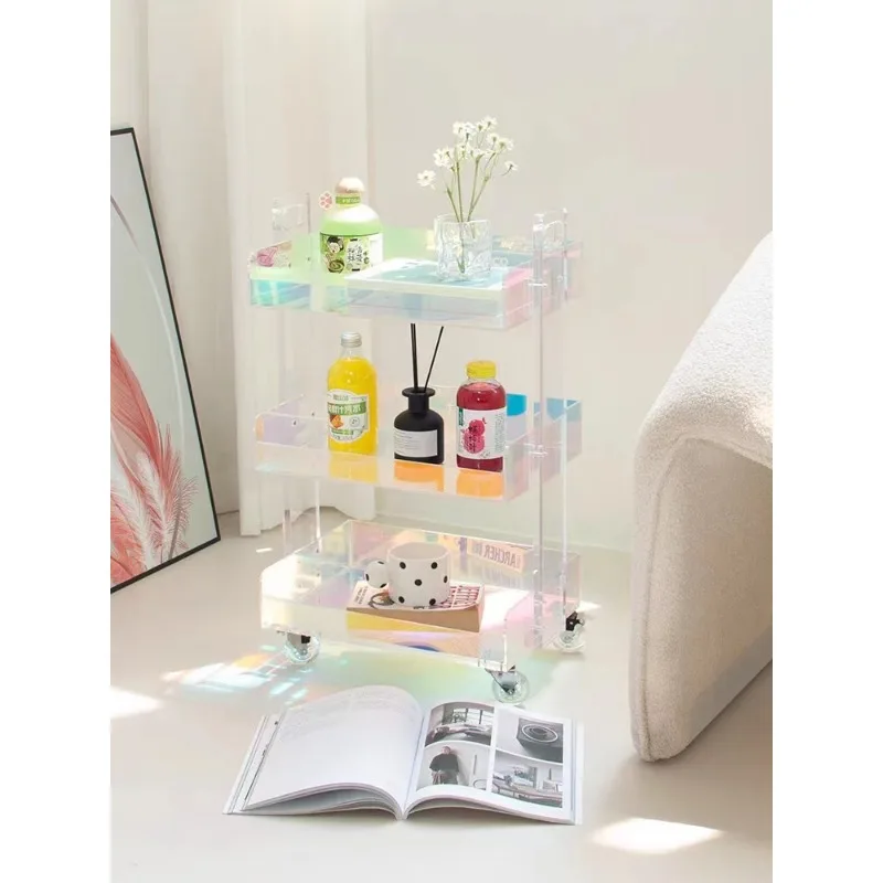 Colorful acrylic side table mobile shelves home sofa ins corner a few simple wheeled trolley furniture