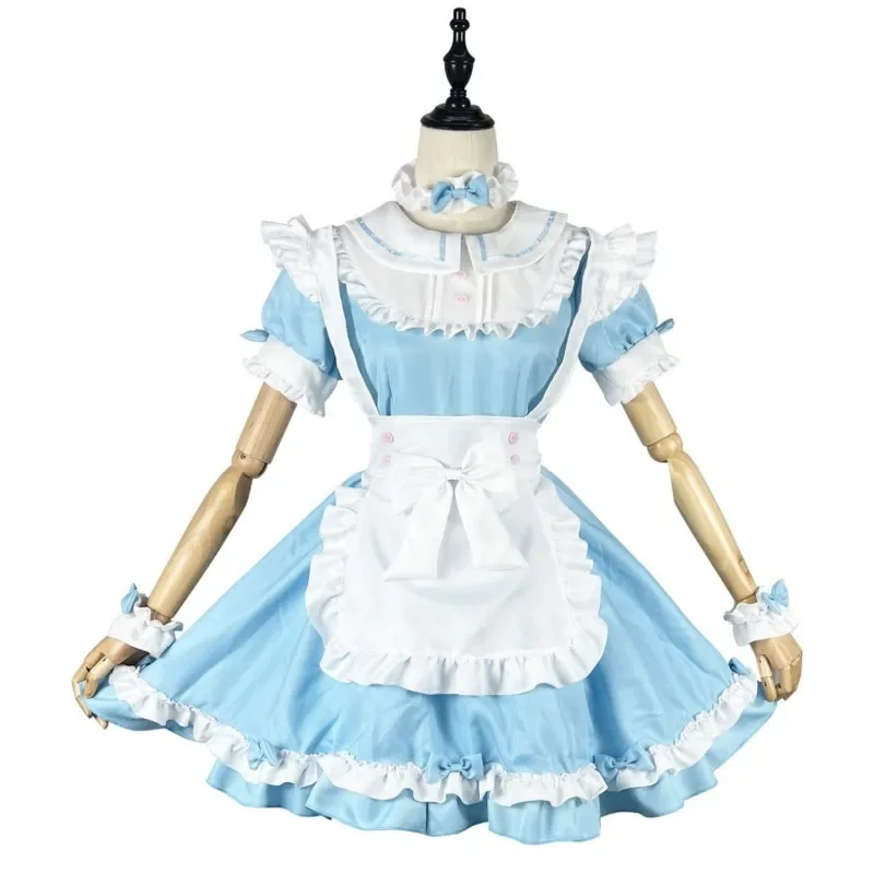 2024 Blue Lolita Maid Costume Girls Women Lovely Cosplay Apron Mangas Destacáveis Animation Japanese Outfit Short Dress Clothes