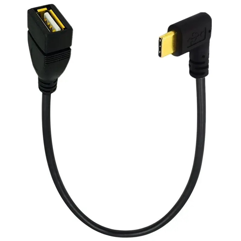 Gold Plated OTG Type-C Male Head UP/Down Bend To USB 2.0 Female Head Data Cable, Phone Connected To USB Drive 25cm