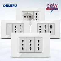 DELEFU-Panel de cristal SC70 de 118mm, blanco, estándar italiano, USB tipo C, interruptor de toma de pared de carga rápida, TV, teléfono, CAT5, CAT6