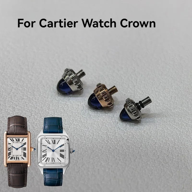 For Cartier Dumont Tank Head Crown Adjustment Timetable Crystal Head Silver Rose Gold Watch Crown Large/Medium/Small Size