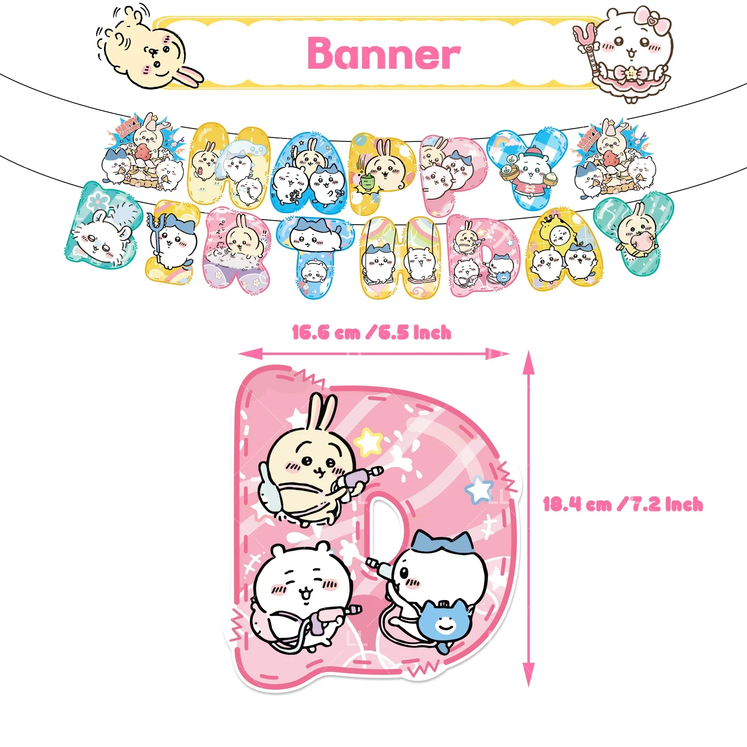 Kawaii C&Chiikawa Geburtstagsparty Dekorationsbanner Cartoon Tortendekoration Hängende Ballons Hintergrund Babyparty Zubehör Kindergeschenk – Detail 5