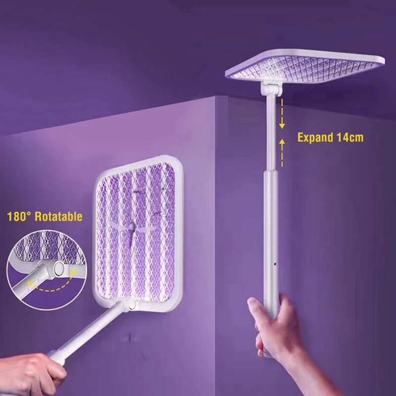 Folding Electric Mosquito Swatter, Pode repelir mosquitos e Fly Swatter Bateria retrátil de lítio, Base de carregamento USB