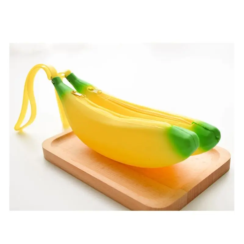 New Banana Shape Silicone Pencil Case Key Wallet Kids Stationery Pencil/Pen/Eraser/Ruler Storage Bag Coin Purse Multi-function