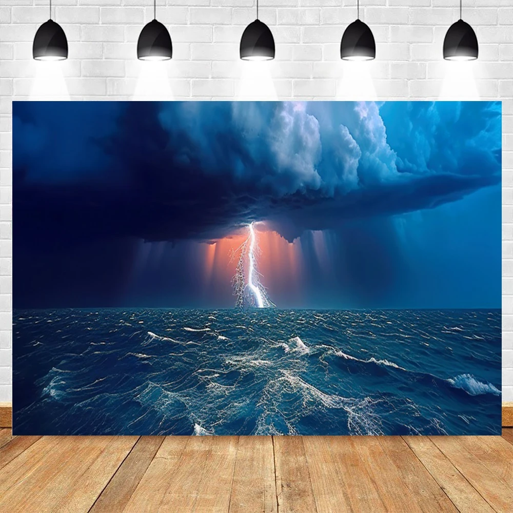 Sea Rainstorm Scene Backdrop Ocean Storm Lightning Birthday Party Travel Portrait Holiday Adventure Photography Background Decor