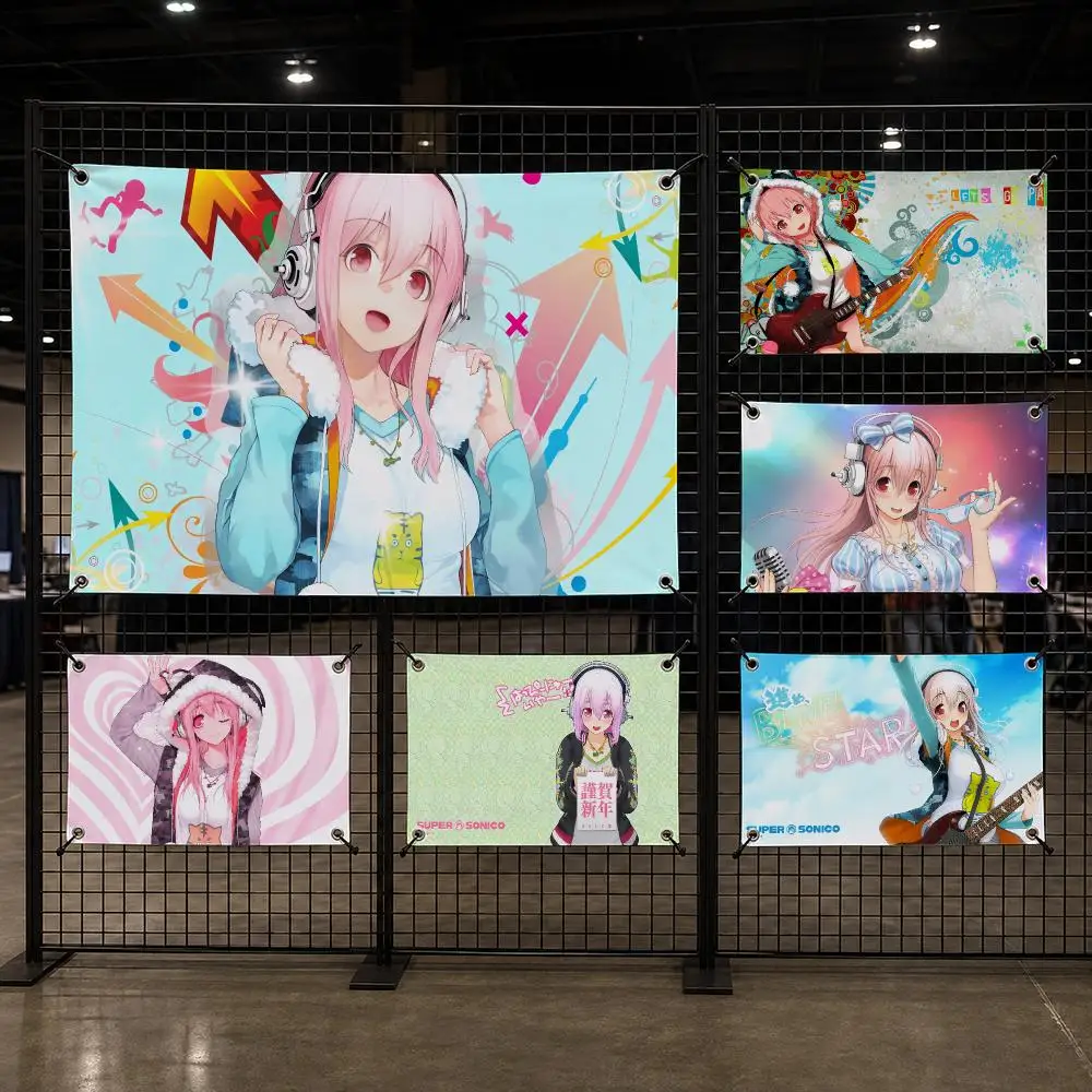 Super S-Sonico Anime Cute Flags Custom Wall Hanging Background Art Banner For Bedroom Home Living Room Outdoor Decor