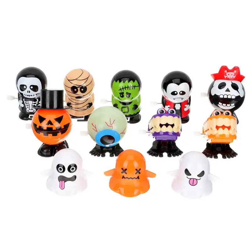 12pcs Halloween Spoof Wind Up Toys For Kids Prank Clockwork Walking Jumping Pumpkin Ghost Teeth Party Supplies Children Gifts