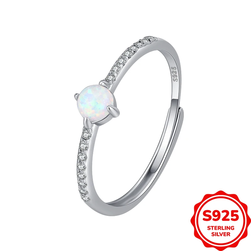 

Fashionable Classic Authentic S925 Silver Round Moonstone Opening Adjustable Wedding Ring for Women