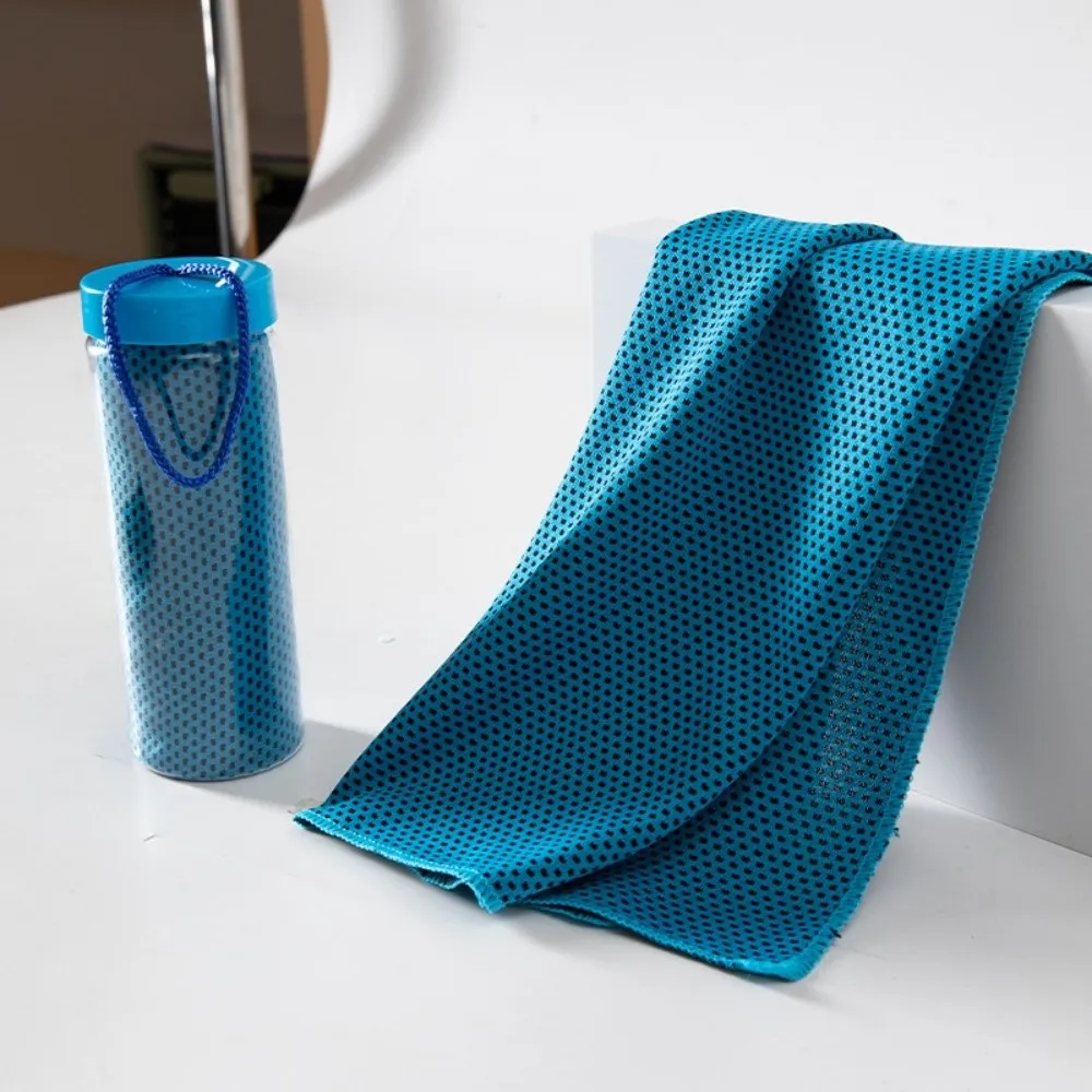 Polyester Cooling Towel Cooling Fabric Quick Dry Sports Towel Hanging Strap Breathable Mesh Cold Feeling Towel Storage Bottle
