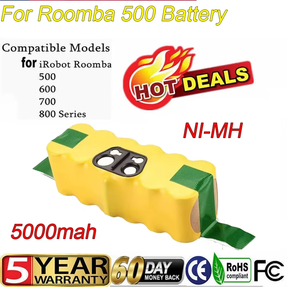 Pour iRobot Roomba 500 batterie 14.4V 5.0Ah remplacement pour aspirateur Roomba 500 600 700 800 série batterie Rechargeable