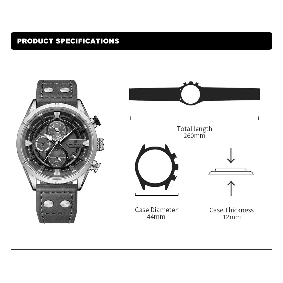 NAVIFORCE New Watch For Men Luxury Sport Leather Strap Luminous Quartz Wristwatch Waterproof Male Chronograph Clock Reloj Hombre