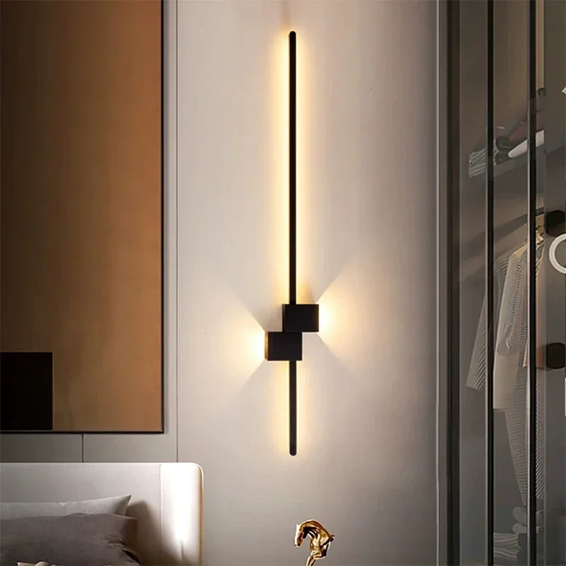 Imagem -03 - Moderno Minimalista Preto Led Lâmpada de Parede up Down Luminous Luz Quarto Cabeceira Sala de Estar Corredor Interior Wall Sconce 60100cm