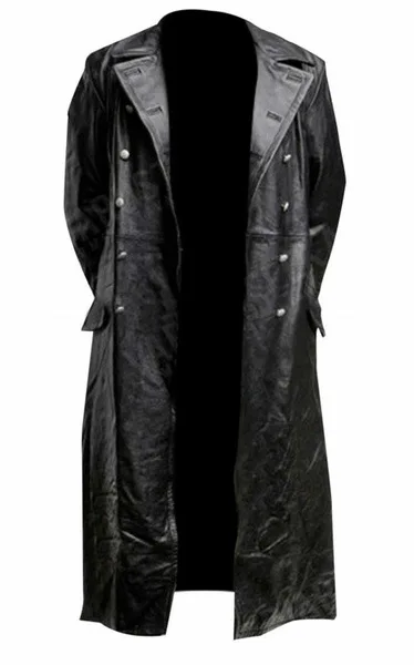 

Retro Medieval Leather Jaet Men's New Autumn Winter Release Long Fro Coat with Stand Collar Single Button Closure Loong