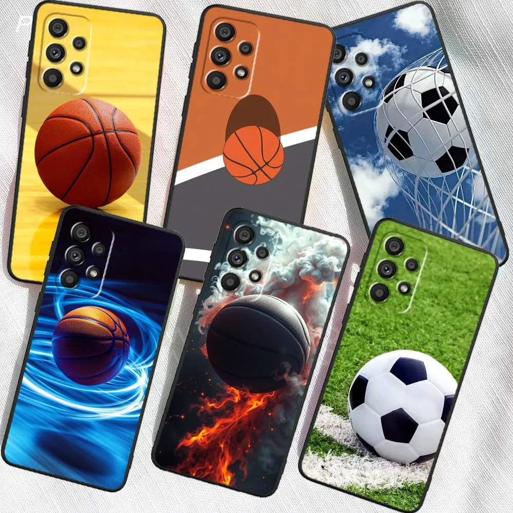 كرة القدم كرة السلة نمط لسامسونج A41 A35 A34 A33 A32 A25 A24 A23 A21s A06 A05 A04 A03 نوت 10 20 الترا 5G غطاء أسود