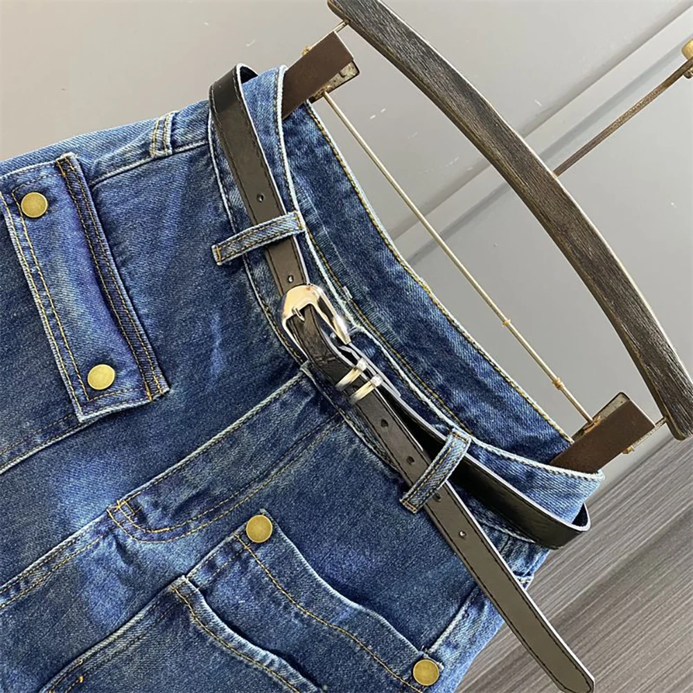 Dark Blue Denim Skirts for Women 2026 New Summer High Waist Multi-pocket Cargo Mini Shorts Skirt Streetwear Lady Slim Skirt