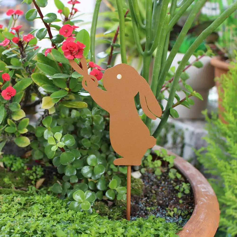 Rabbit-shaped Plant Stake Rabbit Garden Stake Easter Bunny Garden Stakes Metal Rabbit Yard Signs Bunny Silhouette Lawn