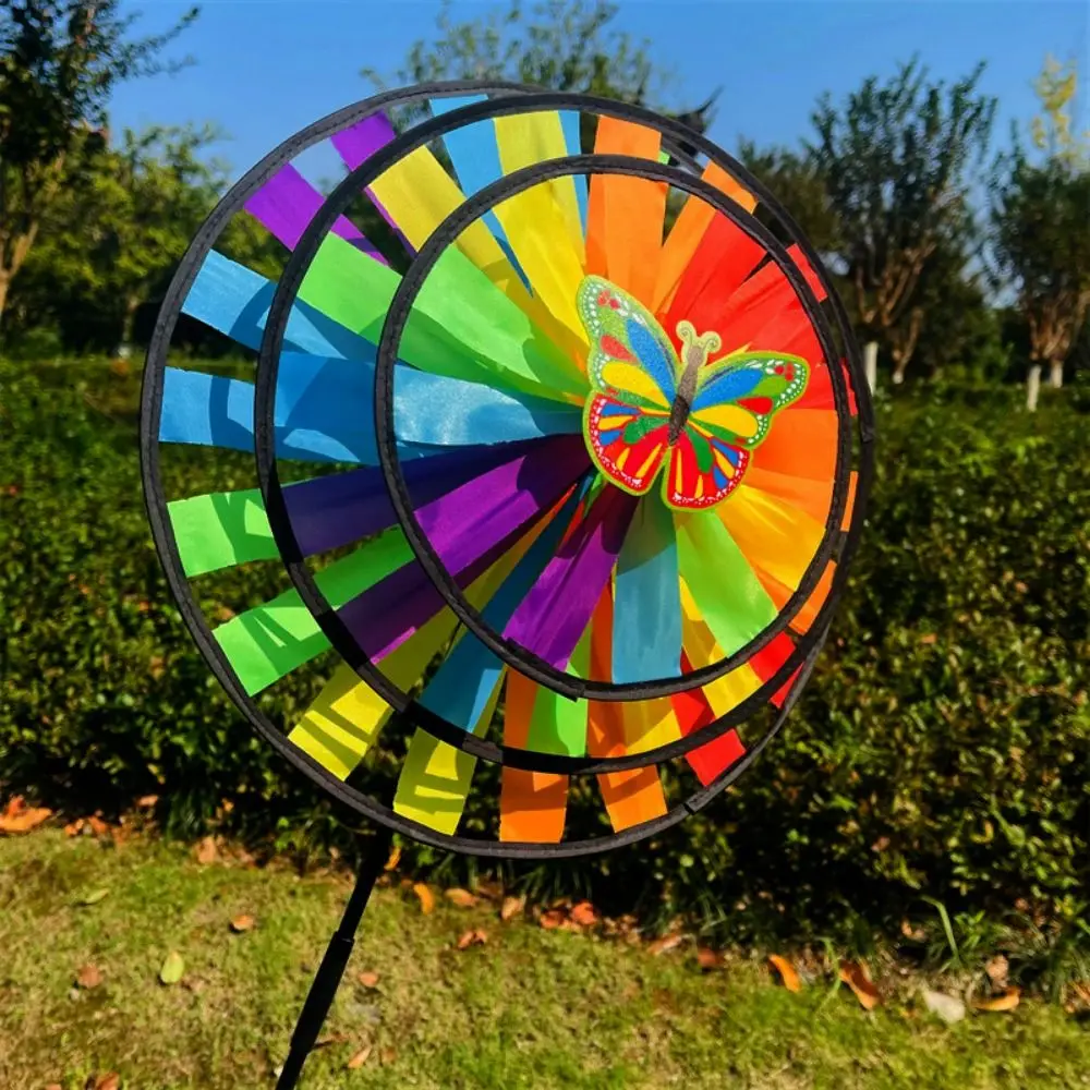 

Multistyles Colorful Lasers Dazzling Film Windmill Double Layered Color Changing Bright Stake Standing Lawn Flower Pinwheel PVC