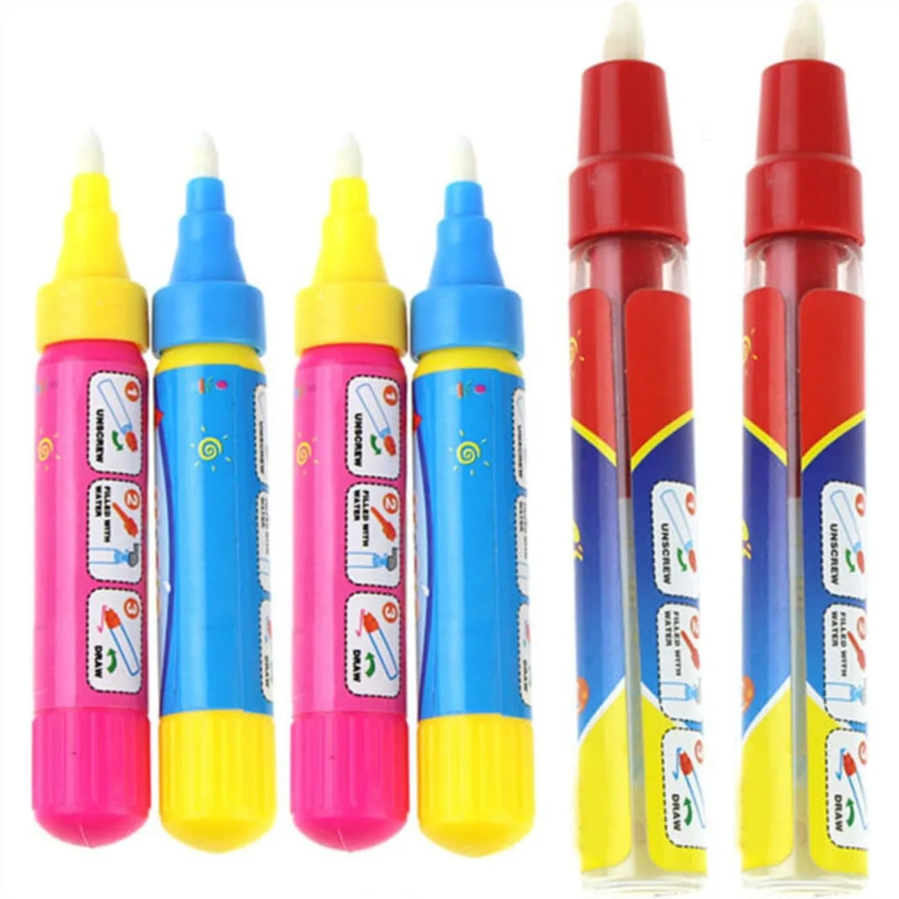 Water Doodle Pens Replacement Water Pen Set for Drawing Doodle Mat, 6 Pack Easy Grip Non-Toxic, Auto Disappearing Fun