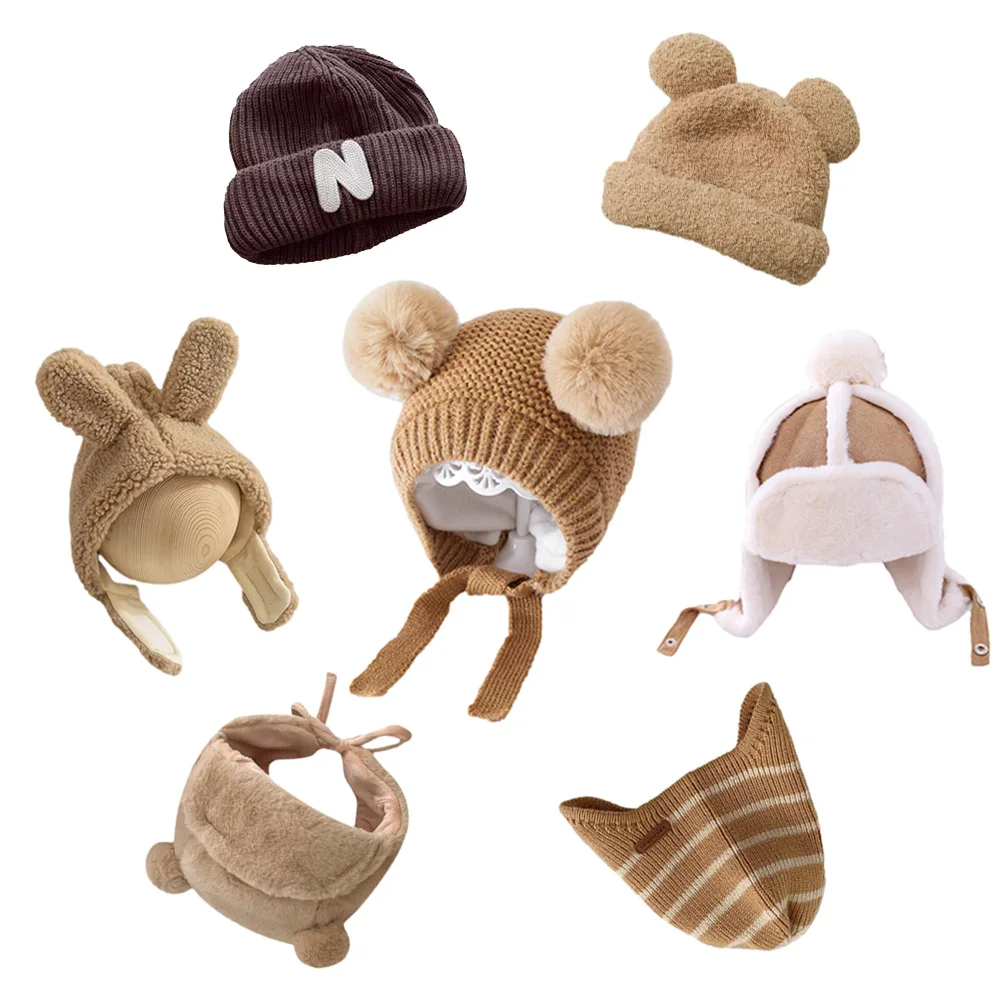 Gorro de malha de lã infantil, chapéu de bebê, bola de pele, gorro infantil, chapéus para meninos e meninas, boné infantil, inverno, 1-4 anos