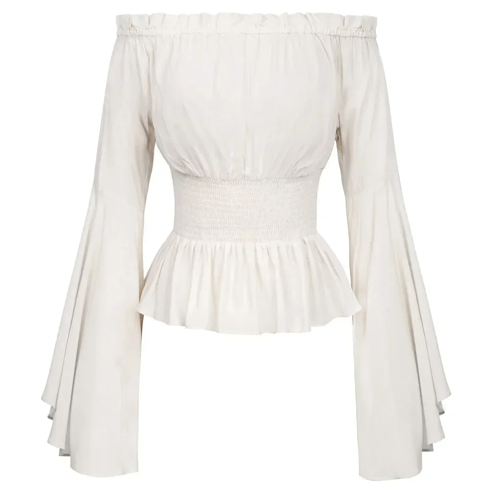 

2025 Elegant Renaissance Blouse Women Off Shoulder Sleeves Shirt Steampunk Pirate Medieval Cosplay Costume Corset Top Vintage
