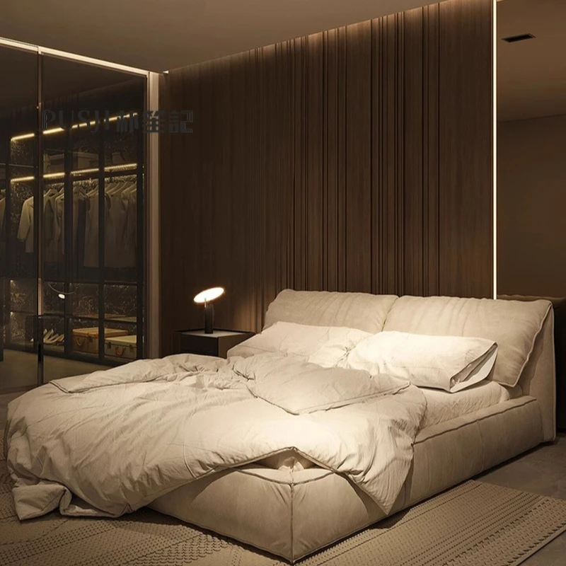 

Elephant Ears Simple Modern Wabi Wind Cream Wind Fabric Bed Small Apartment Nordic Double Bed