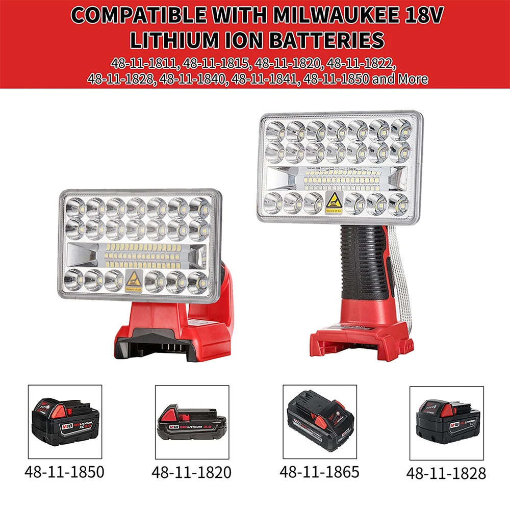 Imagem -04 - Lâmpada Led Luz de Trabalho para Milwaukee Bateria Li-ion Tocha Elétrica Exterior Multifuncional Camping Holofotes 18v 8