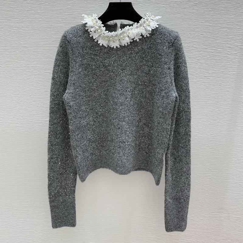 

High-quality lace collar pure cotton highlight women's pullover, new style sweater comfortable 251004150