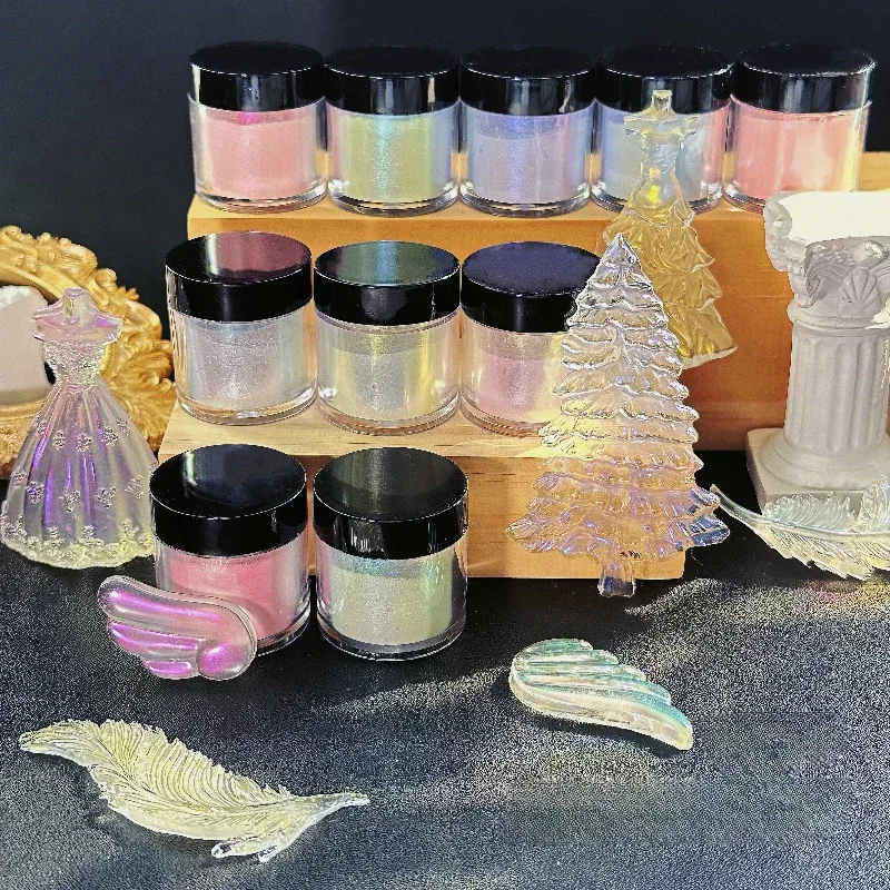 

10Color Polarized Epoxy Resin Dye Mica Powder Holographic Neon Shimmer Nails Pearl Pigment Powder Aurora Mica Resin Pigments Kit